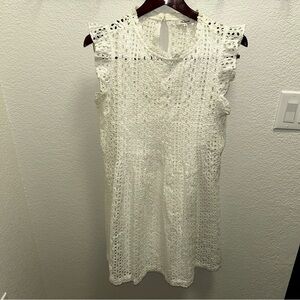 Madewell White Ruffled Mock Neck Mini Dress